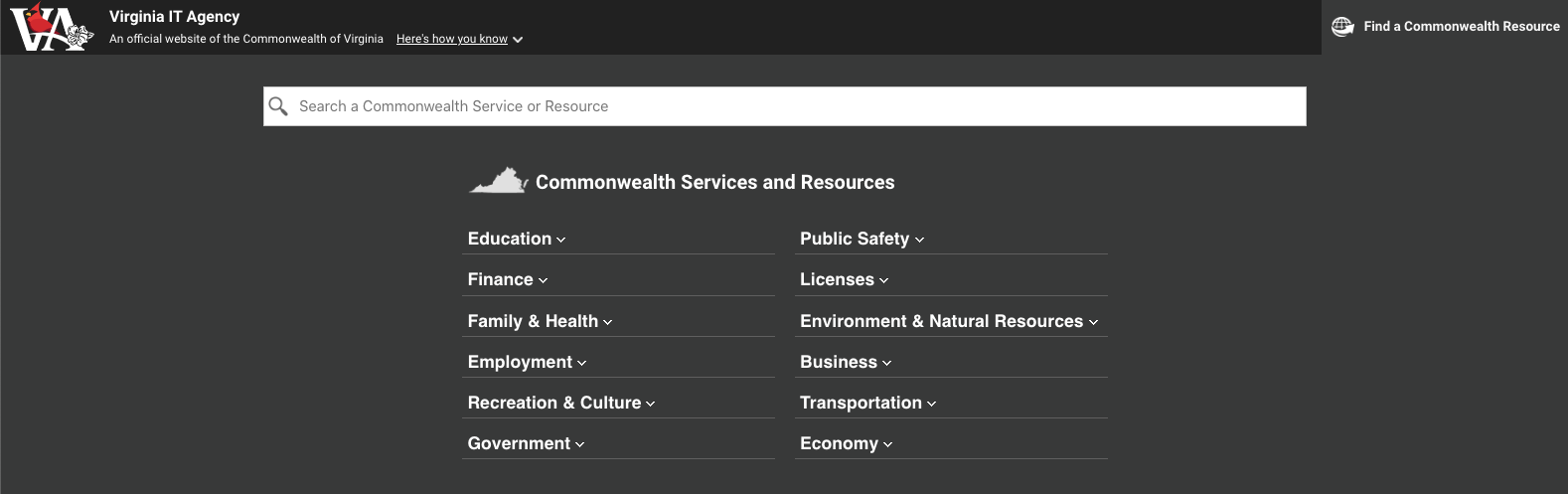 Screenshot Commonwealth Branding Bar Resources Menu